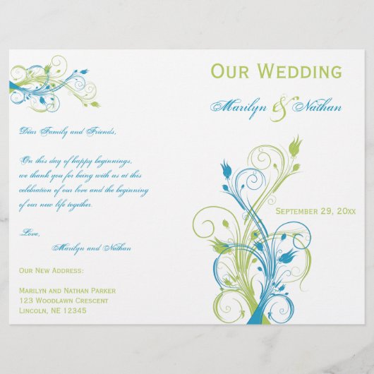Turquoise, Green en White Floral Wedding Programme (Voorkant)