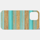 Turquoise Green Faux Gold Glitter Stripes Art Case-Mate iPhone Case (Achterkant (horizontaal))