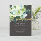 Turquoise Green Floral Gold Glitter Wedding Kaart (Staand voorkant)