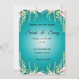 Turquoise Green Floral Wedding Invitation | Elegan Kaart
