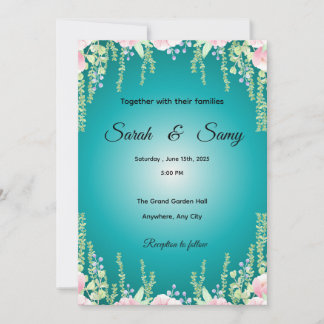 Turquoise Green Floral Wedding Invitation | Elegan Kaart