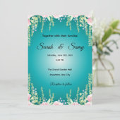 Turquoise Green Floral Wedding Invitation | Elegan Kaart (Staand voorkant)