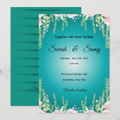 Turquoise Green Floral Wedding Invitation | Elegan Kaart (Voorkant / Achterkant)