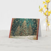 Turquoise Green Gold Foil Kerstboom Kaart (Gele Bloem)
