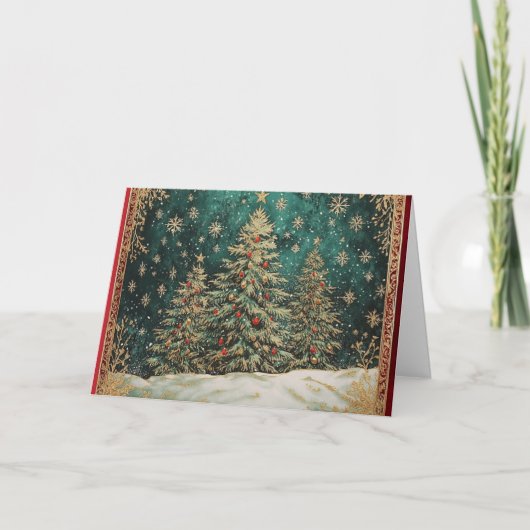 Turquoise Green Gold Foil Kerstboom Kaart (Voorkant)
