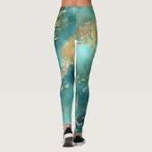 Turquoise Green Gold Marble Abstract Modern Leggings (Achterkant)