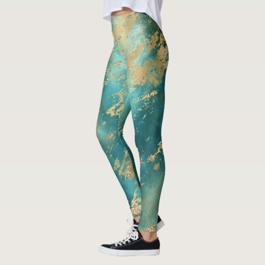Turquoise Green Gold Marble Abstract Modern Leggings (Links)