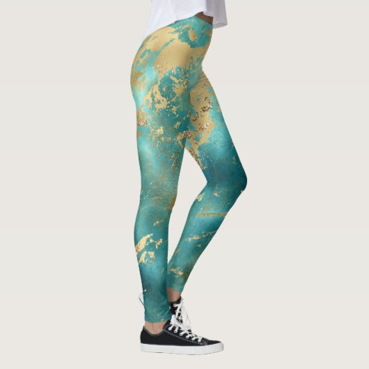 Turquoise Green Gold Marble Abstract Modern Leggings (Rechts)