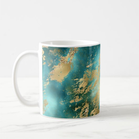 Turquoise Green Gold Marble Koffiemok (Links)