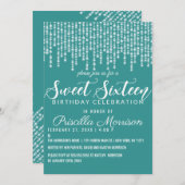 Turquoise Green Hanging Diamond Lights Sweet 16 Kaart (Voorkant / Achterkant)