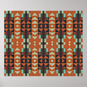 Turquoise Green Oranje Red Etnic Mosaic Poster