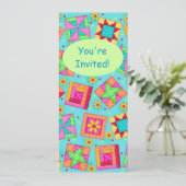 Turquoise Green Patchwork Quilt Block Art Kaart (Staand voorkant)