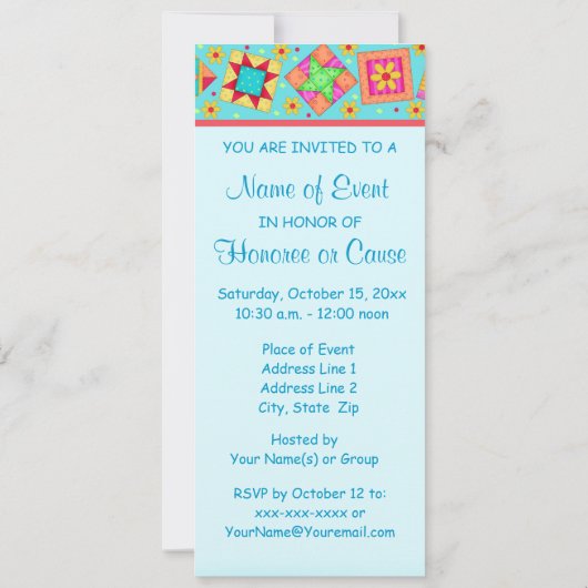 Turquoise Green Patchwork Quilt Block Art Kaart (Achterkant)