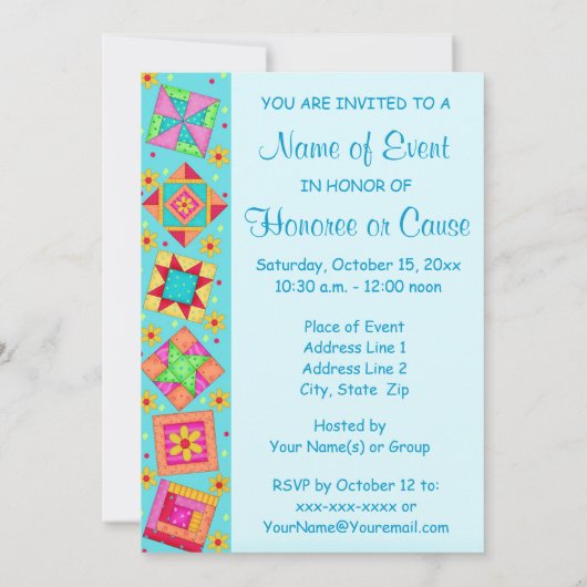 Turquoise Green Patchwork Quilt Block Art Kaart (Achterkant)