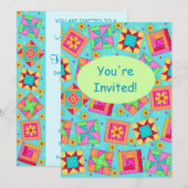 Turquoise Green Patchwork Quilt Block Art Kaart (Voorkant / Achterkant)