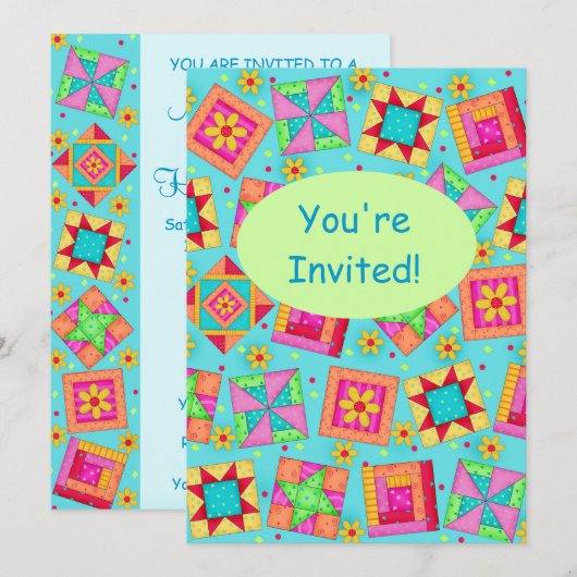 Turquoise Green Patchwork Quilt Block Art Kaart (Voorkant / Achterkant)