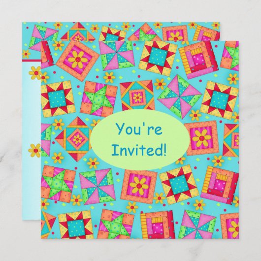 Turquoise Green Patchwork Quilt Block Art Kaart (Voorkant / Achterkant)