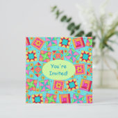 Turquoise Green Patchwork Quilt Block Art Kaart (Staand voorkant)