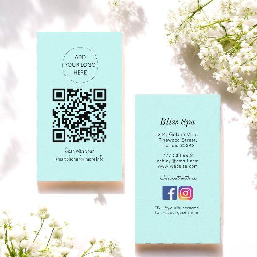 Turquoise Green QR Code Spa Salon Visitekaartje