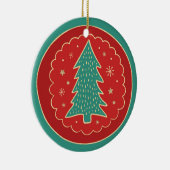 Turquoise Green Red Gold-kerstboom Keramisch Ornament (Rechts)