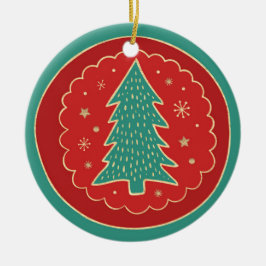 Turquoise Green Red Gold-kerstboom Keramisch Ornament