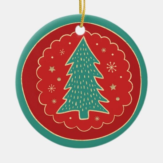Turquoise Green Red Gold-kerstboom Keramisch Ornament (Voorkant)