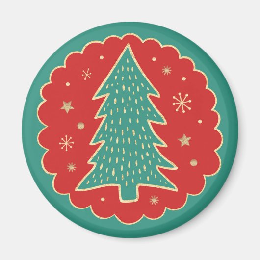 Turquoise Green Red Gold-kerstboom Magneet (Voorkant)