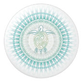 Turquoise Green Turtle and Mandala Nautical Keramische Knop (Voorkant)