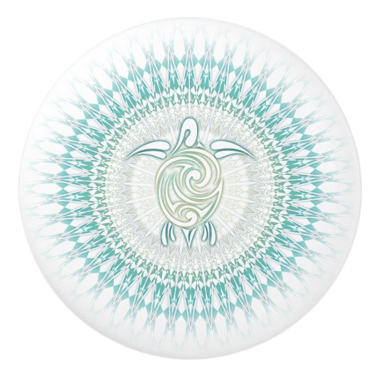 Turquoise Green Turtle and Mandala Nautical Keramische Knop (Voorkant)