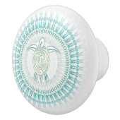 Turquoise Green Turtle and Mandala Nautical Keramische Knop (Rechts)