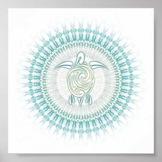Turquoise Green Turtle Mandala Animal Poster (Voorkant)