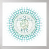 Turquoise Green Turtle Mandala Coastal Poster (Voorkant)