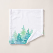 Turquoise Green Waterverf Evergreen Trees Bad Handdoek (Wasdoekje)