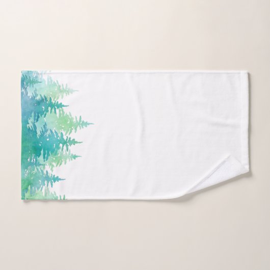 Turquoise Green Waterverf Evergreen Trees Bad Handdoek (Handdoek)