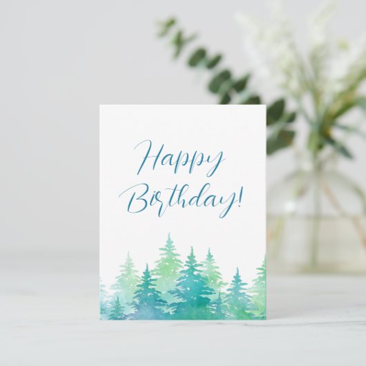 Turquoise Green Waterverf Evergreen Trees Kaart (Staand voorkant)