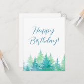 Turquoise Green Waterverf Evergreen Trees Kaart (Voorkant / Achterkant in situ)