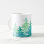 Turquoise Green Waterverf Evergreen Trees Koffiemok (Voorkant links)
