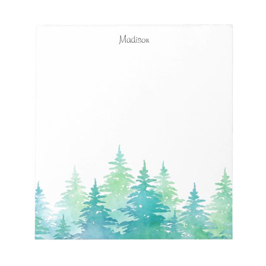 Turquoise Green Waterverf Evergreen Trees Notitieblok (Voorkant)