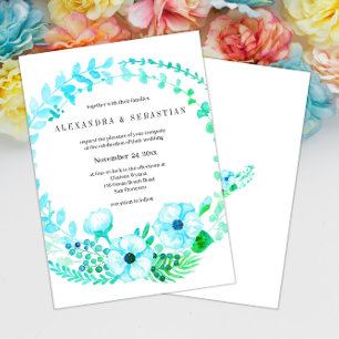 Turquoise Green Waterverf Floral Wedding Kaart