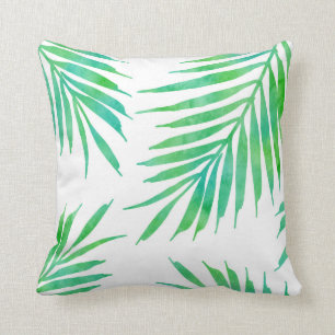 Turquoise Green Waterverf Palm Fronds Kussen