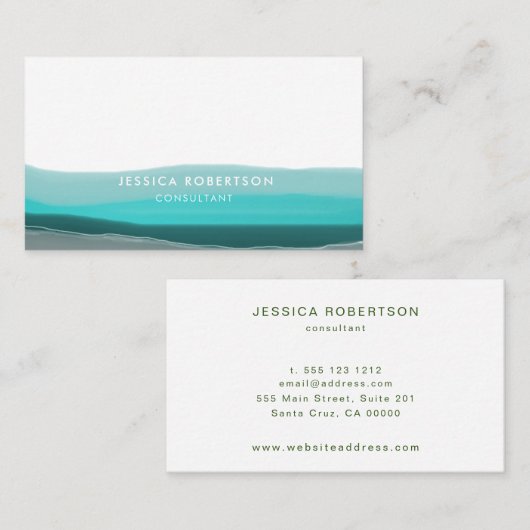 Turquoise Green Waterverf Waves Visitekaartje (Voorkant / Achterkant)