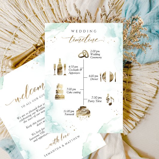 Turquoise, Green Wedding Welcome and Chronologie K