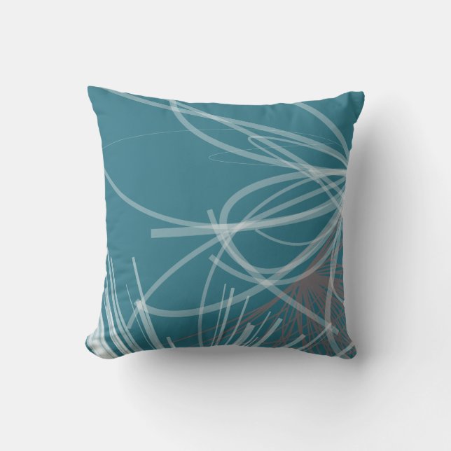 Turquoise & Grey Abstract Ribbon Design Kussen (Voorkant)