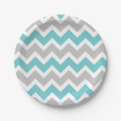 Turquoise Grey Chevron baby shower bruidsfeest Papieren Bordje (Voorkant)