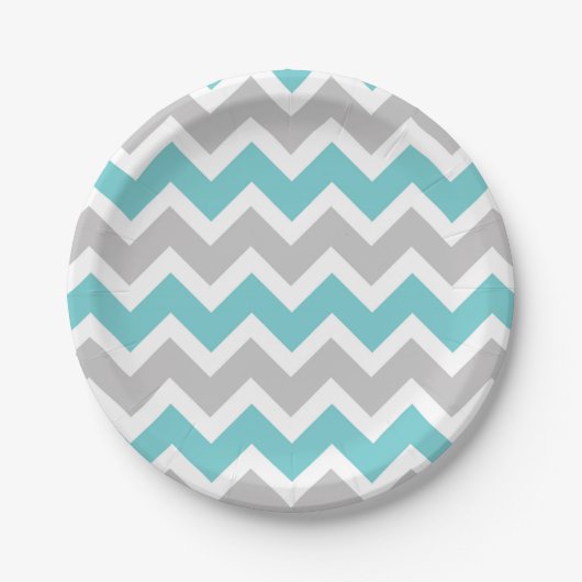 Turquoise Grey Chevron baby shower bruidsfeest Papieren Bordje (Voorkant)