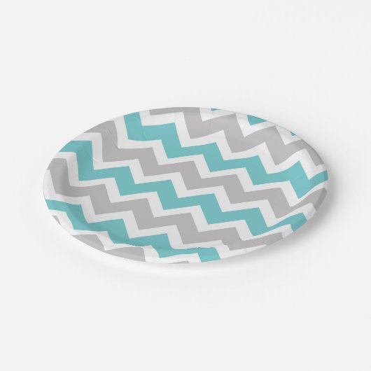 Turquoise Grey Chevron baby shower bruidsfeest Papieren Bordje (Gekanteld)
