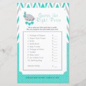 Turquoise & Grey Elephant Baby shower - Prijs (Voorkant)