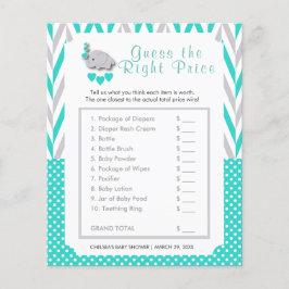 Turquoise & Grey Elephant Baby shower - Prijs Flyer
