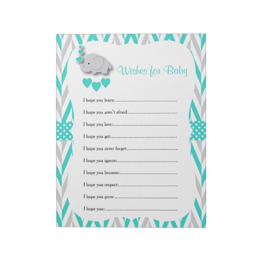 Turquoise & Grey Elephant Baby shower - Vernissen Notitieblok (Linkerzijde)