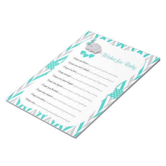Turquoise & Grey Elephant Baby shower - Vernissen Notitieblok (Schuin)